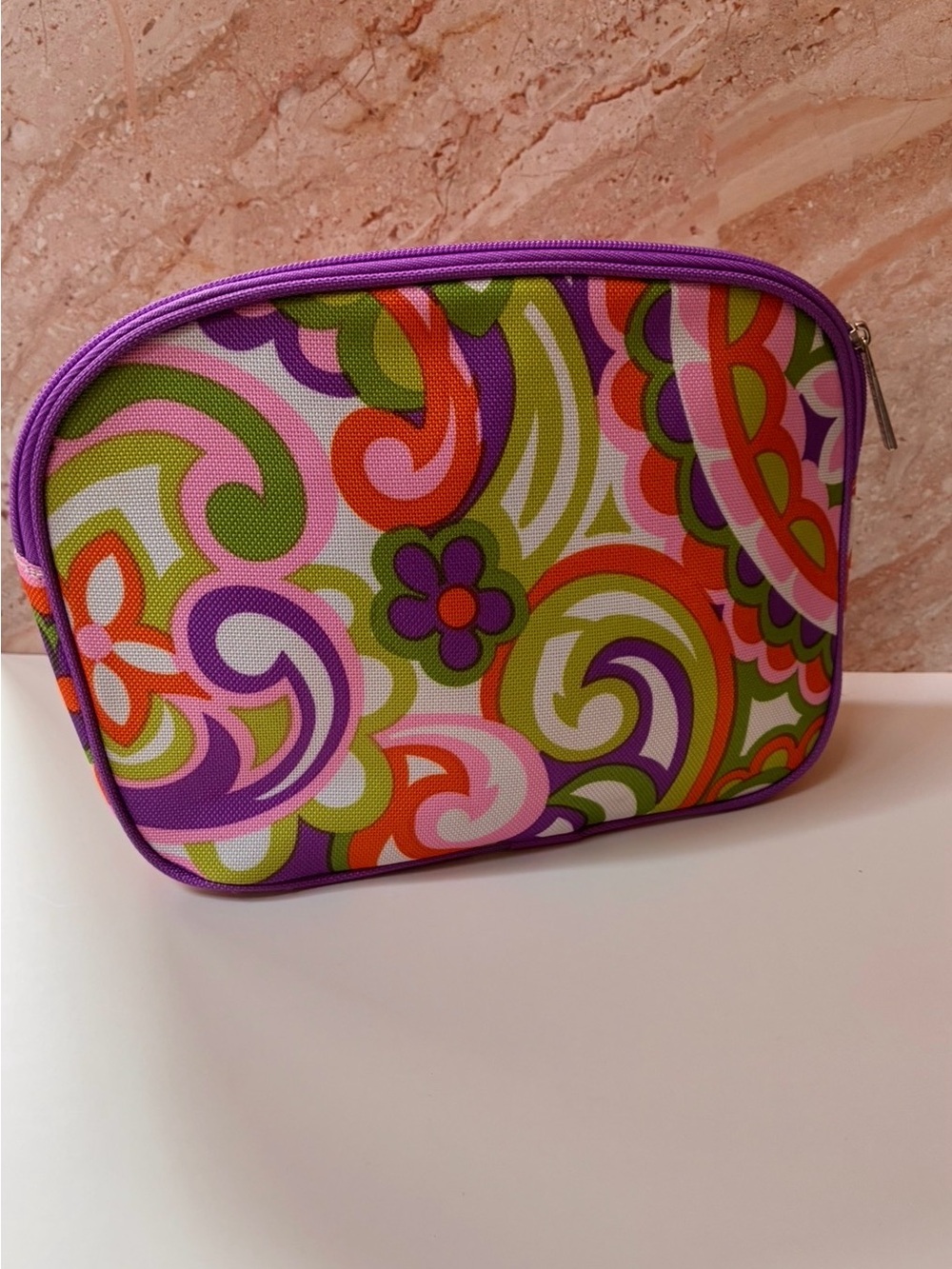Clinique Purple Green Orange Paisley Cosmetic Pouch